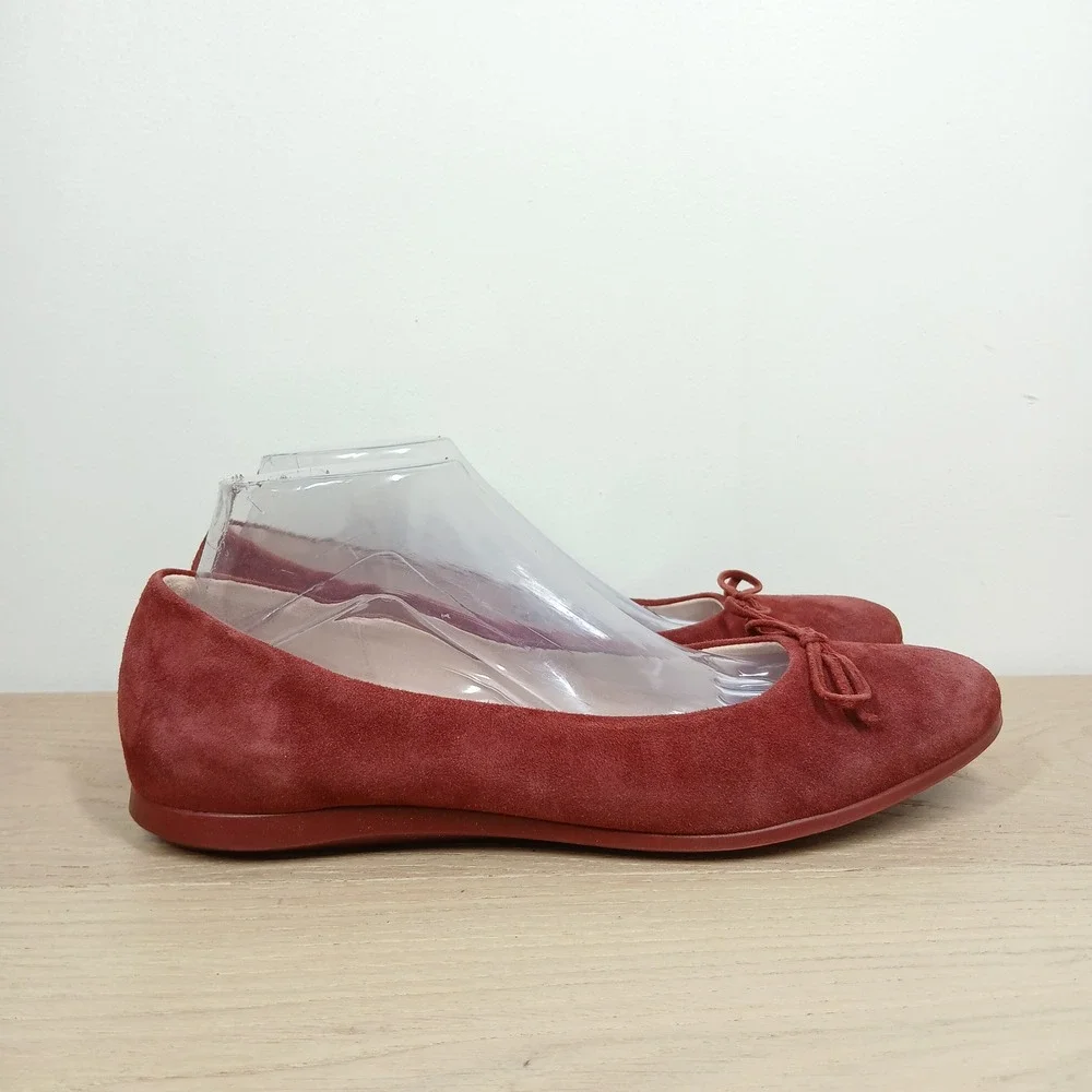 ECCO Flats Womens 10-10.5 Red Suede Bow Round Toe Preppy Balletcore Classic